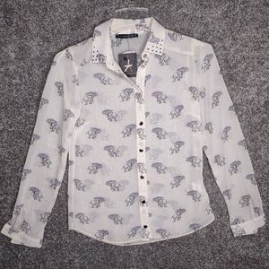 Atmosphere Button Blouse Sheer Elephant Motif Ladies 6